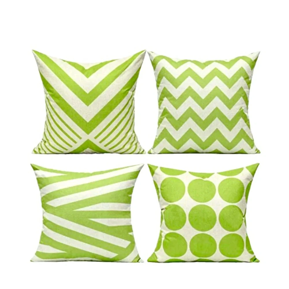 Luxury Home | Set of 4 Chic Lime Green Geometric Pattern Throw Pillow Covers